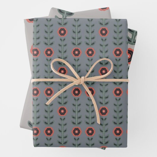 ピンクとグレーの北欧デザイン ラッピングペーパーシート (インサイチュ)