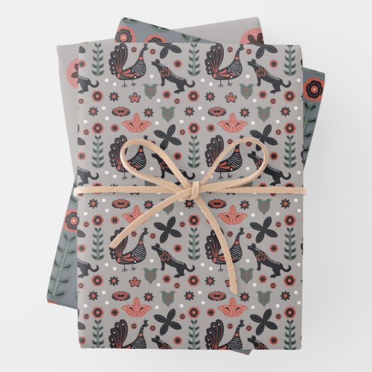 ピンクとグレーの北欧デザイン ラッピングペーパーシート (インサイチュ)