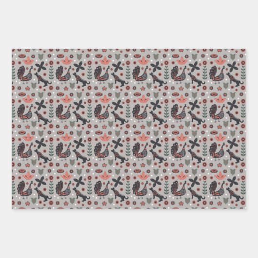 ピンクとグレーの北欧デザイン ラッピングペーパーシート (正面)