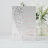 ピンクとグレーの十字第1聖餐式 招待状 (スタンド正面)