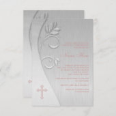 ピンクとグレーの十字第1聖餐式 招待状 (正面/裏面)