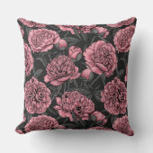 ピンクとグレーの夜の牡丹の庭 クッション (正面)