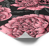 ピンクとグレーの夜の牡丹の庭 ポスター (角)