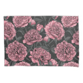 ピンクとグレーの夜の牡丹の庭 枕カバー (正面)