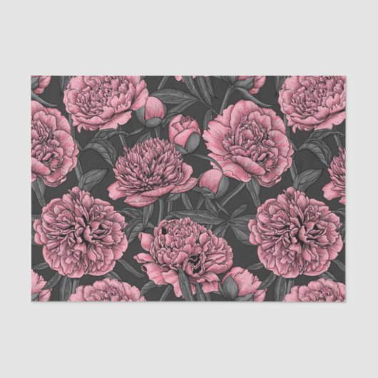 ピンクとグレーの夜の牡丹の庭 薄葉紙 (正面)
