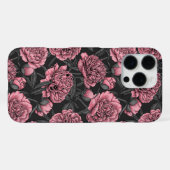 ピンクとグレーの夜の牡丹の庭 iPhoneケース (裏面横)