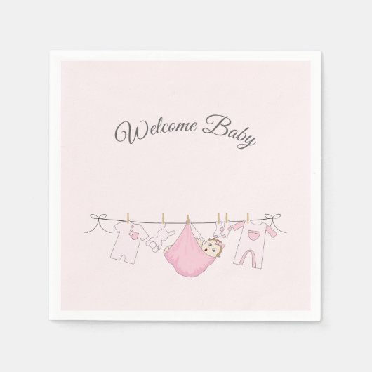 ピンクとグレーの女の子の赤ちゃんシャワー スタンダードカクテルナプキン (正面)