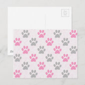 ピンクとグレーの子犬の足のパターン ポストカード (正面/裏面)