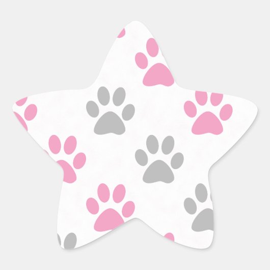 ピンクとグレーの子犬の足のパターン 星シール (正面)