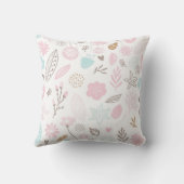 ピンクとグレーの小さなユニコーンの手文字フローラ クッション (裏面)