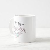 ピンクとグレーの小さなユニコーンの手文字フローラ コーヒーマグカップ (正面左)