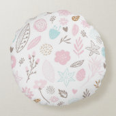 ピンクとグレーの小さなユニコーンの手文字フローラ ラウンドクッション (裏面)
