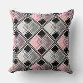 ピンクとグレーの幾何学的パッチワーク#patchwork クッション (正面)