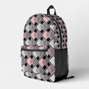 ピンクとグレーの幾何学的パッチワーク#patchwork プリントバックパック
