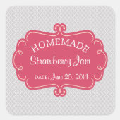 ピンクとグレーの手作り商品ラベル スクエアシール (正面)