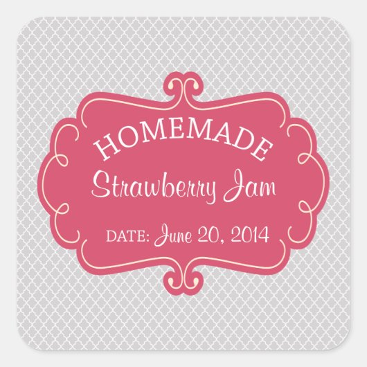 ピンクとグレーの手作り商品ラベル スクエアシール (正面)