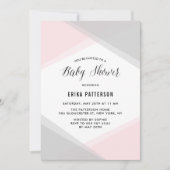 ピンクとグレーの抽象芸術グラディエントモダンベビーシャワー 招待状 (正面)