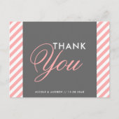 ピンクとグレーの斜めストライプの感謝の気持ちを伝えるポストカード ポストカード (正面)