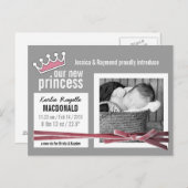 ピンクとグレーの新生児の女の子と写真 案内ポストカード (正面/裏面)