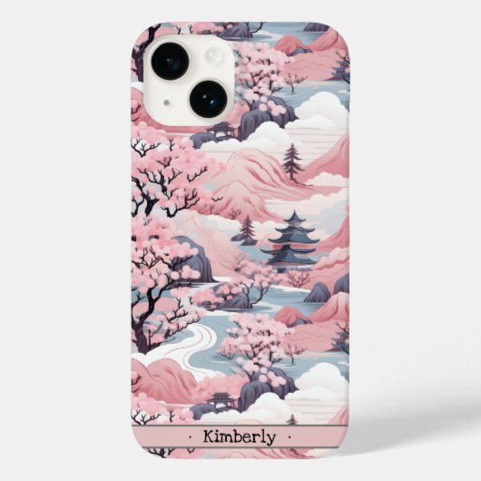 ピンクとグレーの日本風景iPhoneケース Case-Mate iPhoneケース (裏面)