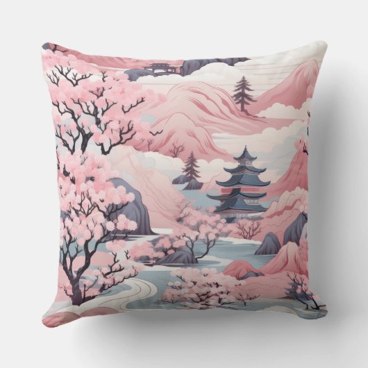 ピンクとグレーの景日本の景装飾用クッション クッション (裏面)