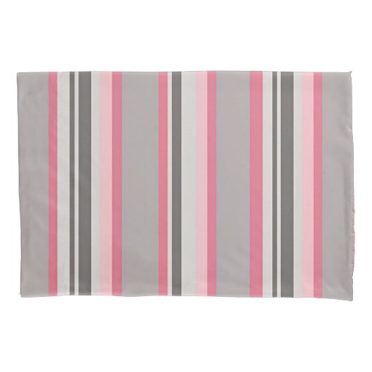 ピンクとグレーの枕ストライプの箱の色合い 枕カバー (正面左)