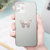 ピンクとグレーの植物バタフライ シール (スマートフォン)