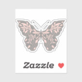 ピンクとグレーの植物蝶 シール (シート)