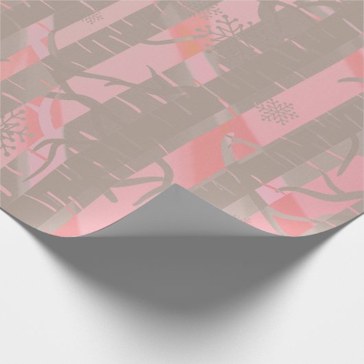 ピンクとグレーの樺の木ツリーフォレスト ラッピングペーパー (角)