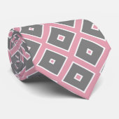 ピンクとグレーの正方形 ネクタイ (ロール)