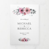 ピンクとグレーの水の色のフローラの写真結婚の 三つ折り招待状 (カバー)