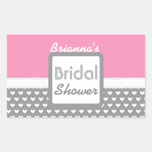 ピンクとグレーの水玉模様テーマブライダルシャワーB01 長方形シール (正面)
