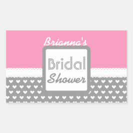 ピンクとグレーの水玉模様テーマブライダルシャワーB01 長方形シール