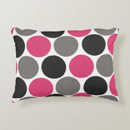 ピンクとグレーの水玉模様 アクセントクッション