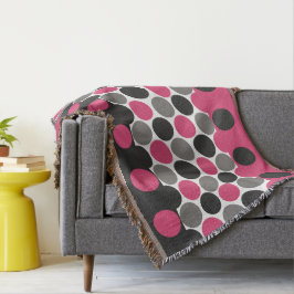 ピンクとグレーの水玉模様 スローブランケット