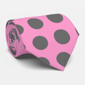 ピンクとグレーの水玉模様 ネクタイ (ロール)