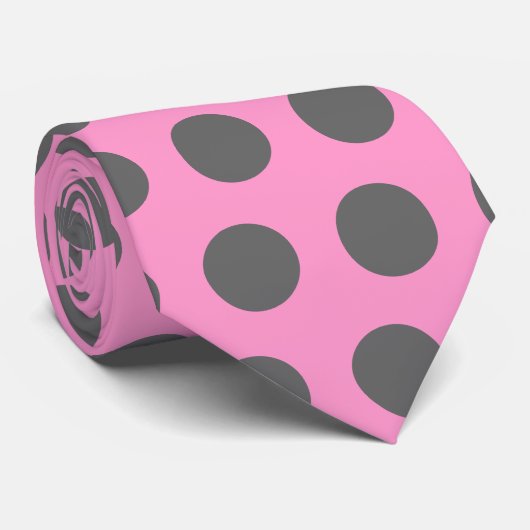 ピンクとグレーの水玉模様 ネクタイ (ロール)
