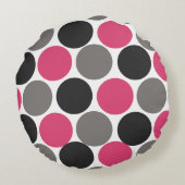 ピンクとグレーの水玉模様 ラウンドクッション (裏面)