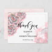 ピンクとグレーの水色の多肉質サンキューカード サンキューカード (正面/裏面)