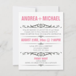 ピンクとグレーの結婚式の招待状（披露宴のみ） 招待状