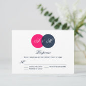 ピンクとグレーの絡み合ったサークル結婚式RSVPカード 出欠カード (スタンド正面)