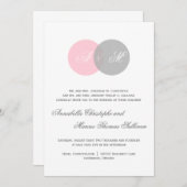 ピンクとグレーの絡み合った円結婚式招待状 招待状 (正面/裏面)