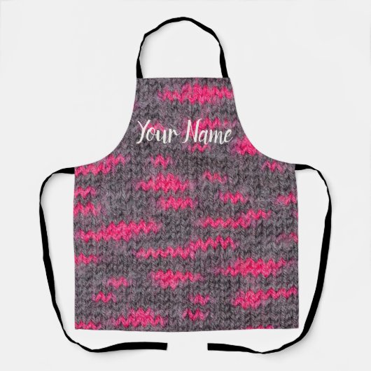 ピンクとグレーの色でウールを編む エプロン (正面)
