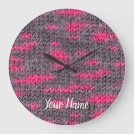 ピンクとグレーの色でウールを編む ラージ壁時計