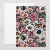 ピンクとグレーの花に蝶が混ざる (正面/裏面)