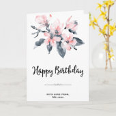 ピンクとグレーの花のクラシックな水彩画の誕生日 カード (黄色い花)