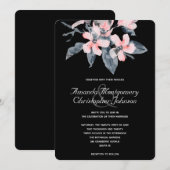 ピンクとグレーの花のクラシックな水彩画 ウェディング 招待状 (正面/裏面)