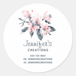 ピンクとグレーの花の上品な水のカラービジネス ラウンドシール