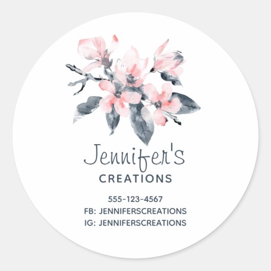 ピンクとグレーの花の上品な水のカラービジネス ラウンドシール (正面)