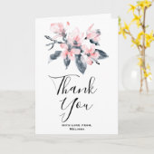 ピンクとグレーの花の上品な水彩ありがとう カード (黄色い花)